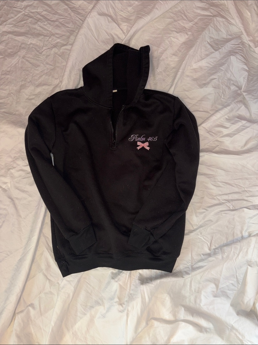 Black Hoodie with Pink Message 'Psalm 46:5'